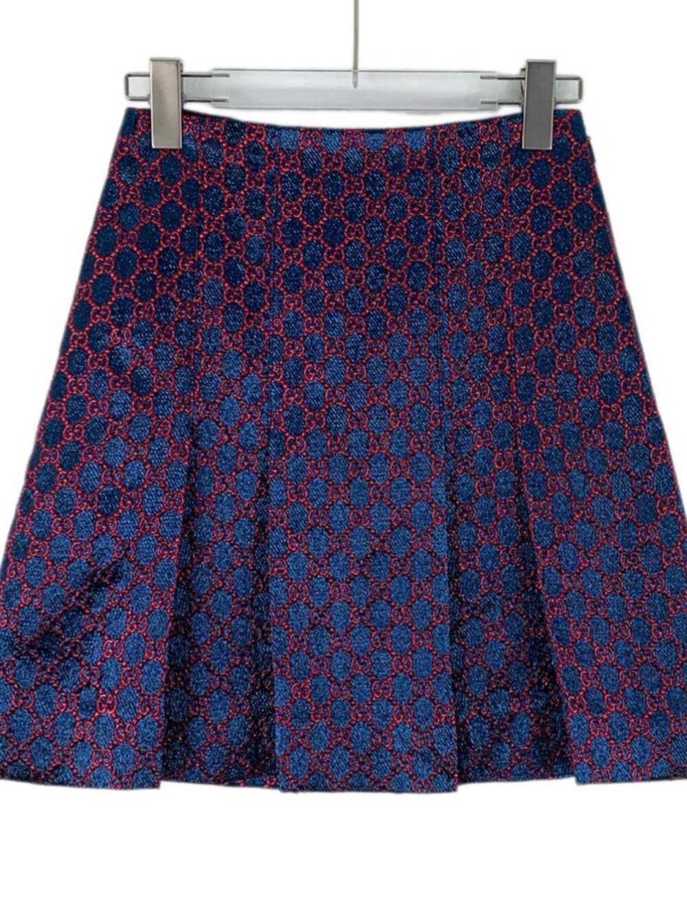 X31142 Gucci Blue-Purple Logo Jacquard Allover Print Casual Pleated Skirt (Mini)